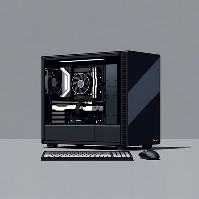 Black Gaming PC with Keyboard and Mouse