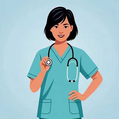 Asian nurse holding stethoscope