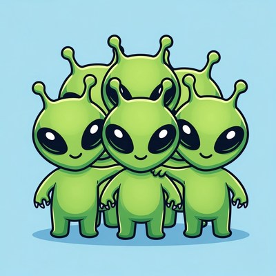 Group of Cute Green Aliens
