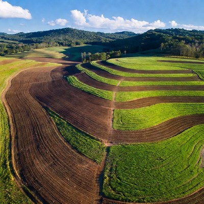 Terraced Fields in Rolling Hills