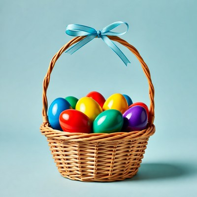 Colorful Easter Eggs in Wicker Basket