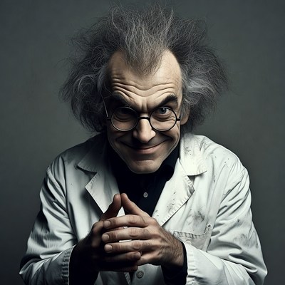Mad scientist with wild hair