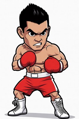 Chibi muscular boxer in fighting stance