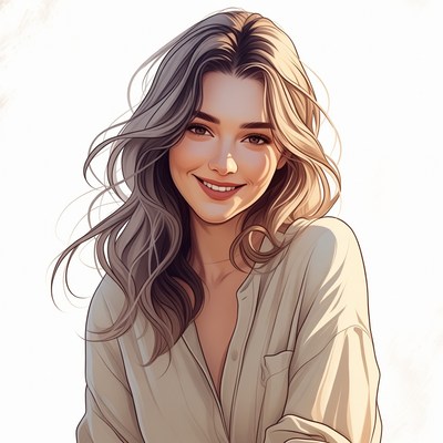 Smiling Woman with Flowing Blonde Hair