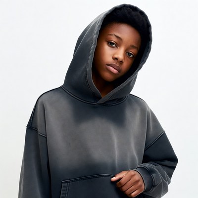 African-American boy in gray hoodie