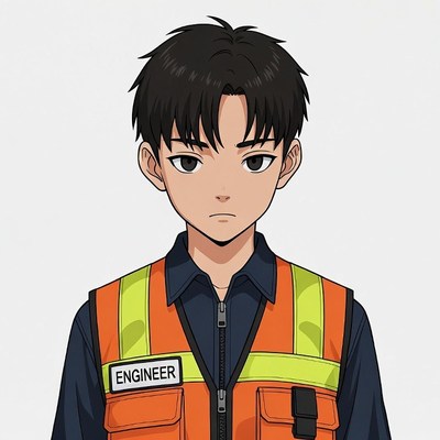 Anime engineer in safety vest