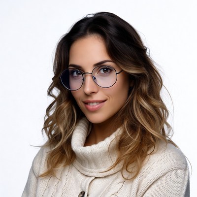 Smiling woman in glasses and turtleneck