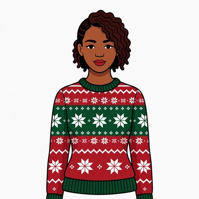 African-American woman in red Christmas sweater