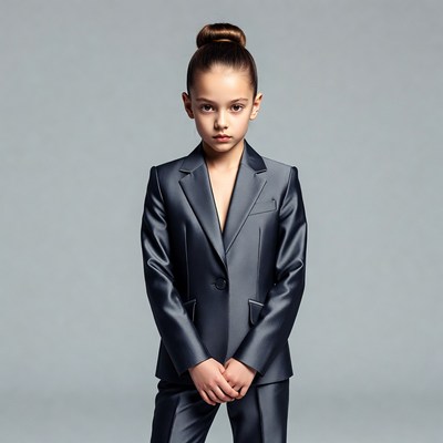 Girl in black suit standing
