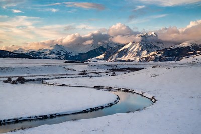 Snowy Mountains with Winding River