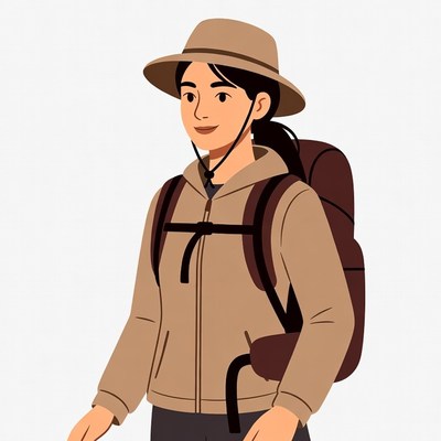 Asian woman hiker with backpack