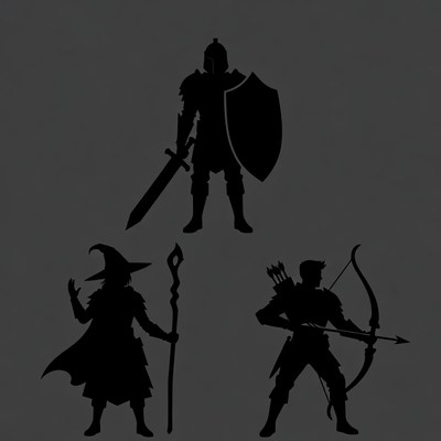Silhouette knight wizard archer
