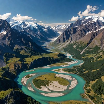 Turquoise River in Snowy Mountains