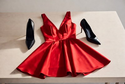 Red dress with black high heels