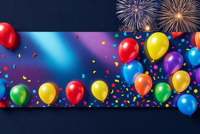 Colorful Balloons and Fireworks Background