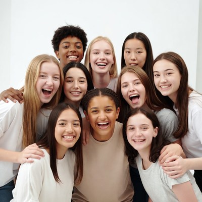 Group of diverse teenage girls smiling together
