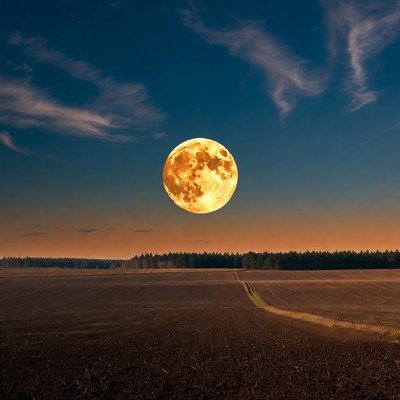 Full Moon Over Farmland Field