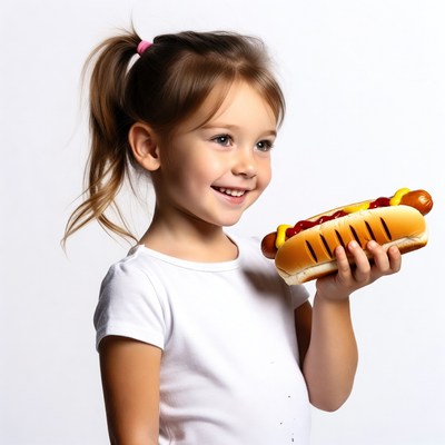 Girl holding hot dog