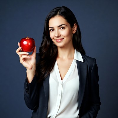 Woman holding red apple