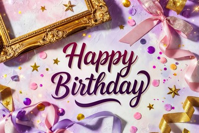 Happy Birthday with Gold Frame