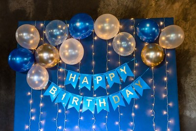 Blue Happy Birthday Balloons Banner
