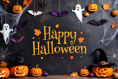 Happy Halloween Pumpkins and Decorations