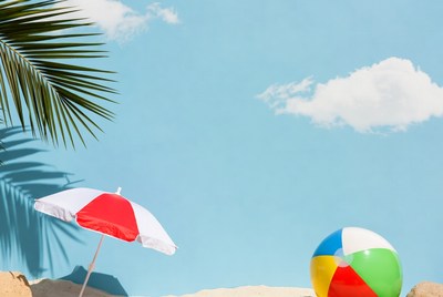 Beach Umbrella and Colorful Ball