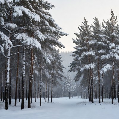 Snowy Pine Forest Path