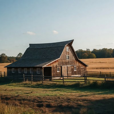 Red Barn in Autumn Field