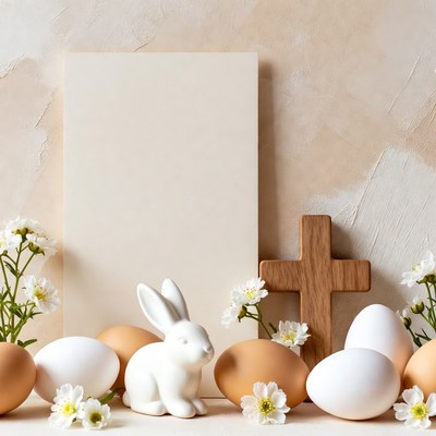 Easter Bunny Eggs Cross Flowers