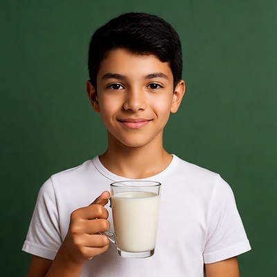 Boy holding glass of milk