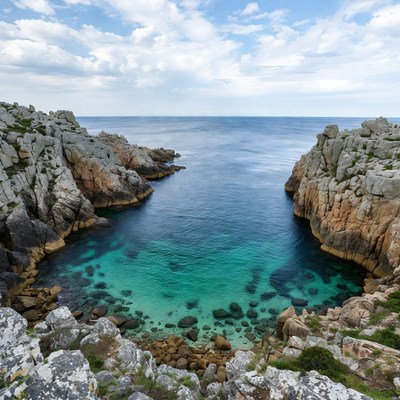 Turquoise cove between rocky cliffs
