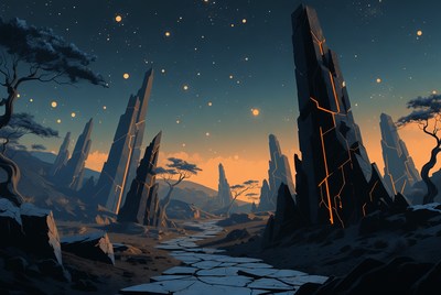 Surreal Rock Formations Under Starry Sky