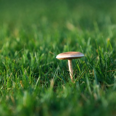 Single Mushroom on Green Grass