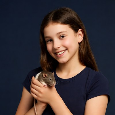 Girl holding pet rat