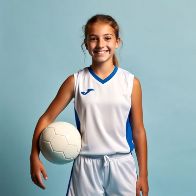 Girl holding volleyball in uniform