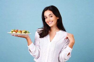 Woman holding veggie sliders plate