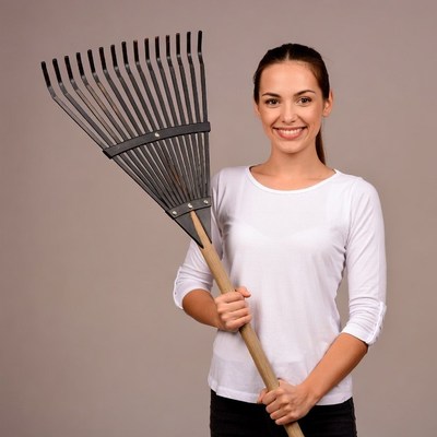 Woman holding rake