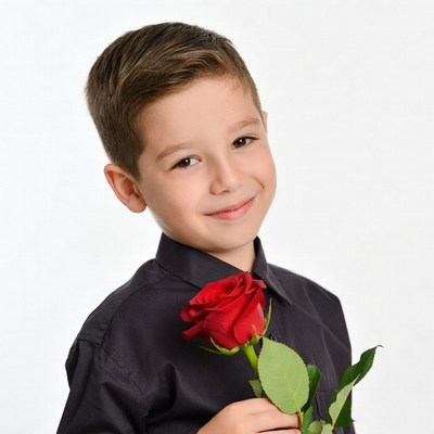 Boy holding red rose