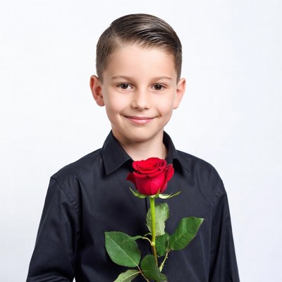 Boy holding red rose