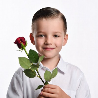 Boy holding red rose