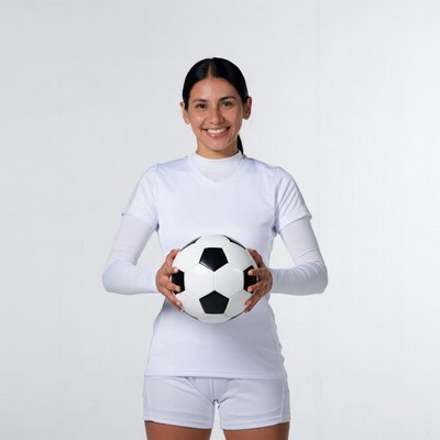 Latina woman holding soccer ball