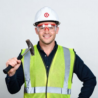 Construction worker holding hammer