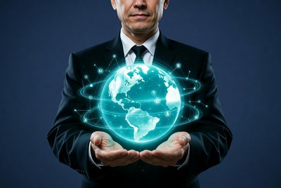 Businessman holding glowing globe
