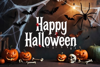 Happy Halloween with Pumpkins and Bats