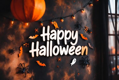 Happy Halloween with Pumpkin and Bats