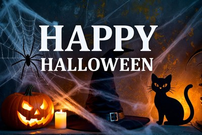 Happy Halloween with Pumpkin and Witch Hat