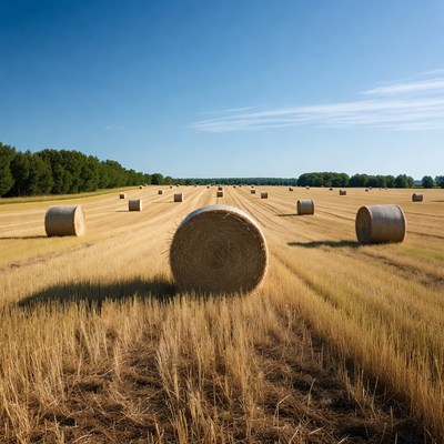 Hay bales in golden field