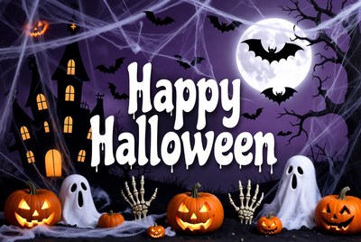 Happy Halloween with Pumpkins and Ghosts