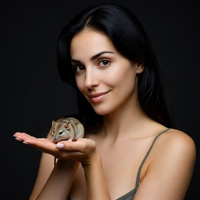 Woman holding small mouse